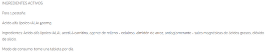 Acido Alfa Lipoico ingredientes