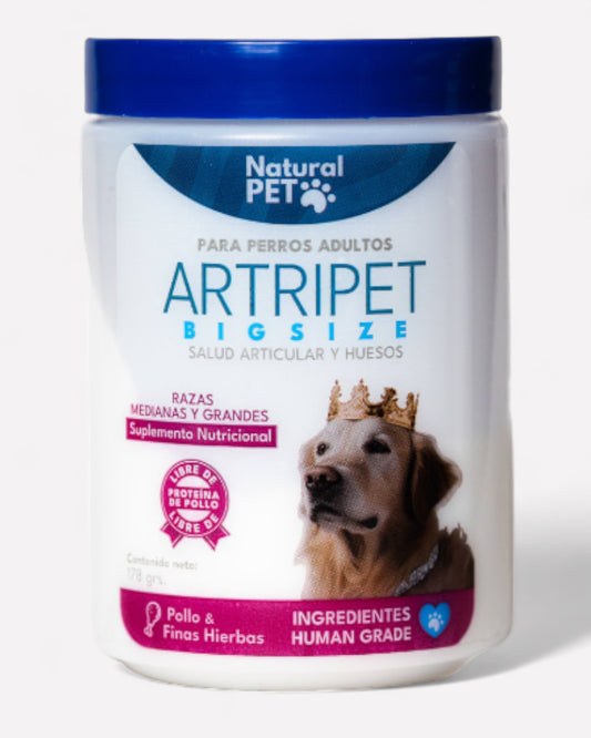 Frasco de Artripet perros, 178 gramos, sabor pollo y finas hierbas para perros adultos y senior, Ortomolecular Chile 