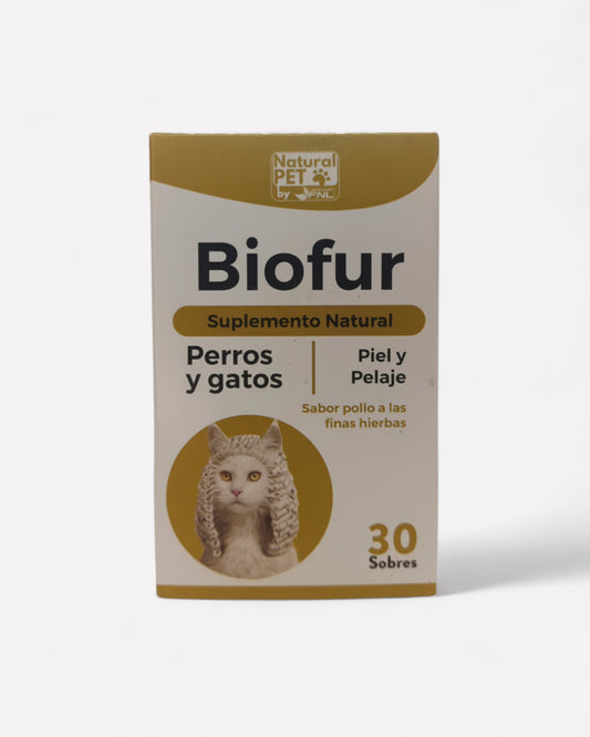 Caja de Biofur perros y gatos, 30 sobres, suplemento natural, sabor pollo a las finas hierbas, Ortomolecular Chile 