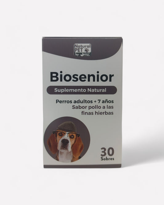 Caja de Biosenior, 30 sobres, para perros adultos, suplemento natural, Ortomolecular Chile 