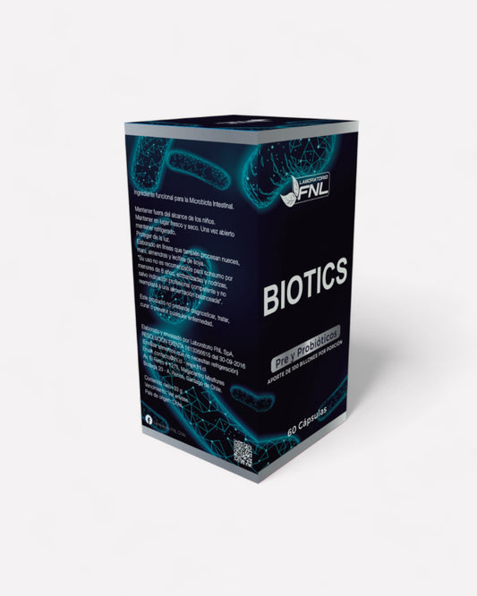 Caja de BIOTICS (Pre y Probiótico premium), 60 cápsulas, Ortomolecular Chile 