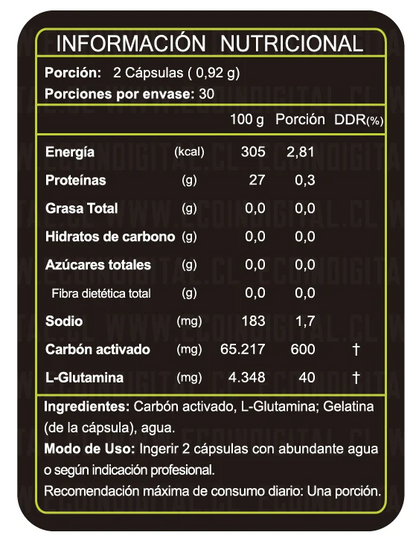 Carbón activado con L-glutamina-60 cáps