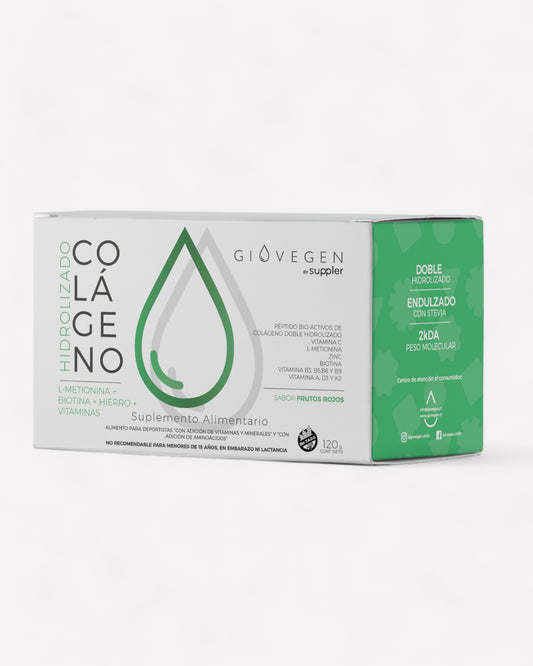 Caja de colágeno hidrolizado L metionina+biotina+hierro+vitaminas, 120 grs, 30 sobres, Ortomolecular Chile 
