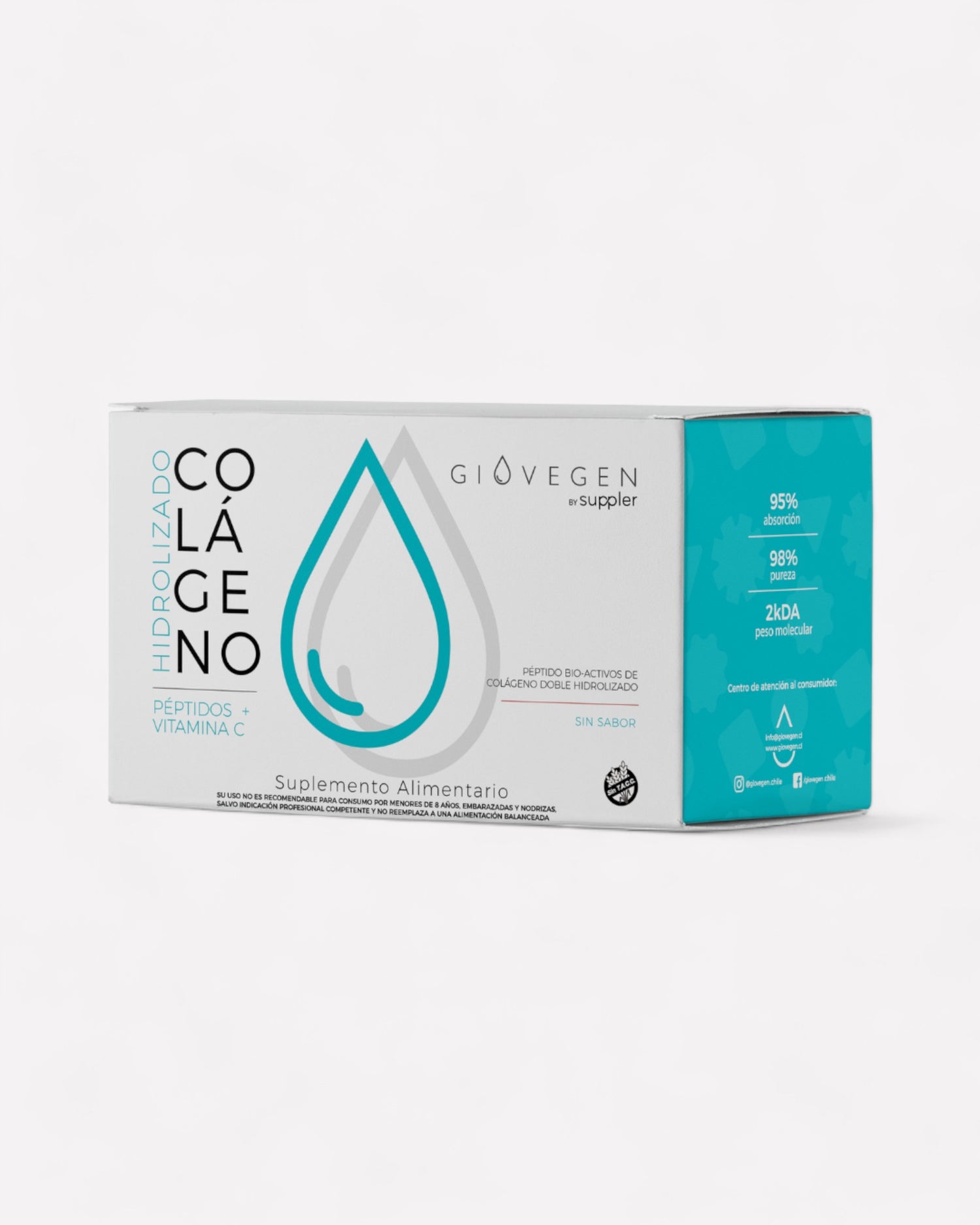 Caja de Colágeno hidrolizado péptidos + vitamina C, 30 sobres, Ortomolecular Chile 