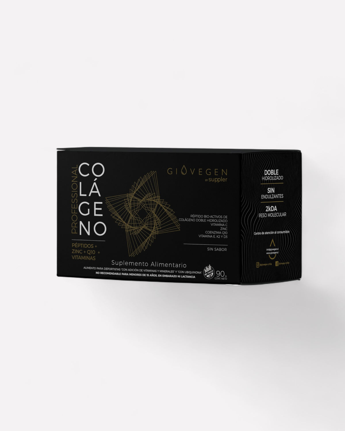 Colágeno doble hidrolizado peptidos+zinc+coenzima Q10+vitaminas-30 sobres, de la marca Giovegen, sin endulzante, colageno profesional