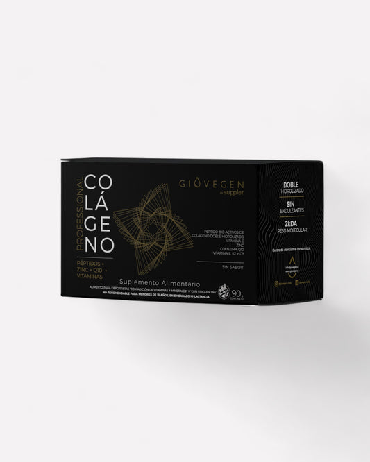 Colágeno doble hidrolizado peptidos+zinc+coenzima Q10+vitaminas-30 sobres, de la marca Giovegen, sin endulzante, colageno profesional