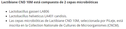 Composición de Lactibiane Cnd 10M, 30 cápsulas, Ortomolecular Chile 