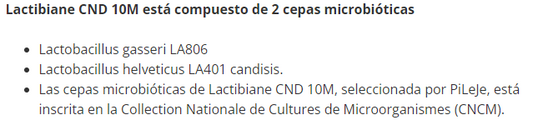 Composición de Lactibiane Cnd 10M, 30 cápsulas, Ortomolecular Chile 