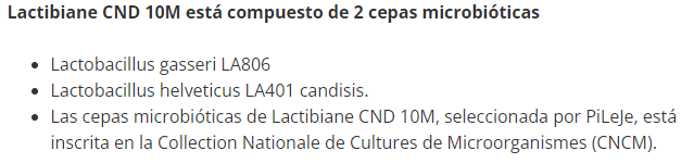 Composición de Lactibiane Cnd 10M, 30 cápsulas, Ortomolecular Chile 