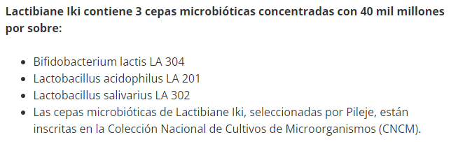 Composición de Lactibiane Iki, 30 sachets o sobres, Ortomolecular Chile 