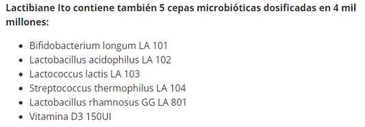 Composición de Lactibiane ITO Niños, 30 sobres, Ortomolecular Chile 