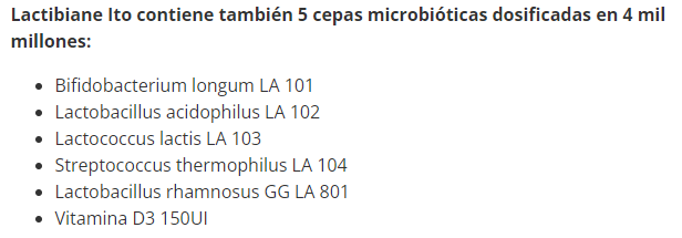 Composición de Lactibiane ITO Niños, 30 sobres, Ortomolecular Chile 