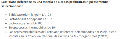 Información de la composición de Lactibiane Reference, 30 cápsulas, Ortomolecular Chile 
