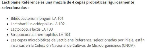 Información de la composición de Lactibiane Reference, 30 cápsulas, Ortomolecular Chile 