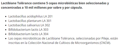 Composición de Lactibiane Tolerance, 30 cápsulas, Ortomolecular Chile 