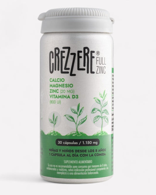 Frasco Crezzere full zinc 30 cápsulas para niños y niñas desde 8 años - Ortomolecular Chile