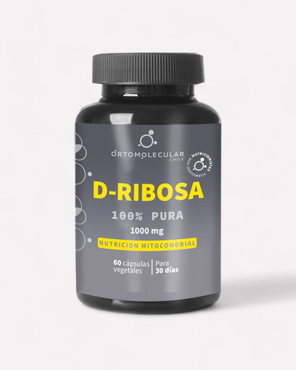 Frasco de D-Ribosa pura 1.000 mg, 60 cápsulas, Ortomolecular Chile 