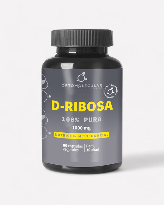 Frasco de D-Ribosa pura 1.000 mg, 60 cápsulas, Ortomolecular Chile 