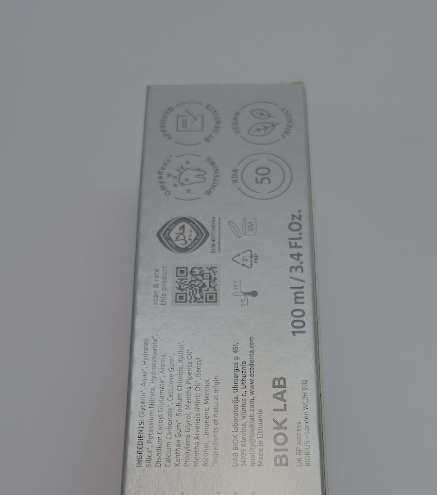 pasta dental para dentes sensibles, blanqueadora, vegano, sin fluor, de origen natural, rda50