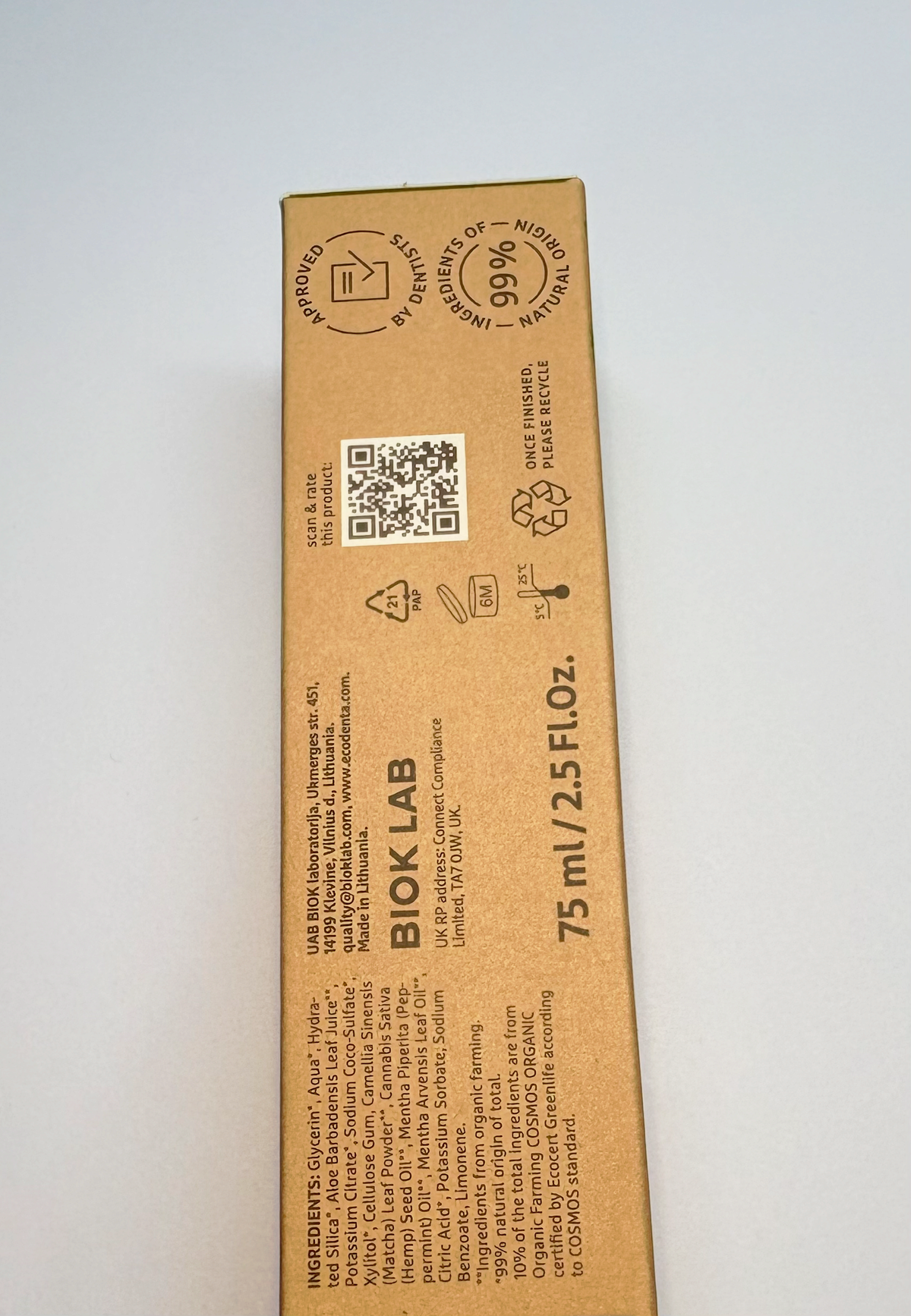 Pasta dental ecodenta de semillas de cañamo, reduce sensibilidad, formación de placa, fortalece los dientes