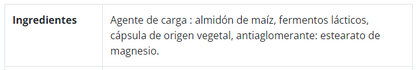 Especificación de ingredientes Lactibiane ATB, 10 cápsulas, Ortomolecular Chile 