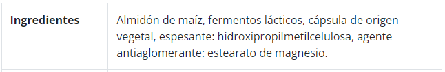Especificación de ingredientes de Lactibiane Cnd 10M, 30 cápsulas, Ortomolecular Chile 