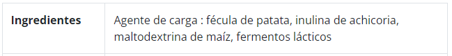 Especificación de ingredientes de Lactibiane Iki, 30 sachets o sobres, Ortomolecular Chile 