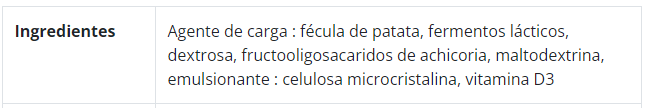 Especificación de ingredientes de Lactibiane ITO Niños, 30 sobres, Ortomolecular Chile 
