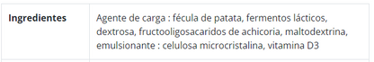 Especificación de ingredientes de Lactibiane ITO Niños, 30 sobres, Ortomolecular Chile 