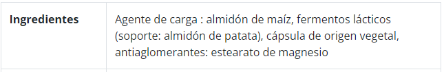 Especificación de ingredientes Lactibiane Reference, 30 cápsulas, Ortomolecular Chile 