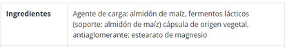 Especificación de ingredientes de Lactibiane Tolerance, 30 cápsulas, Ortomolecular Chile 
