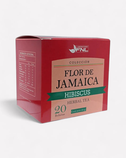 Caja de flor de jamaica que contiene 20 bolsitas individuales
