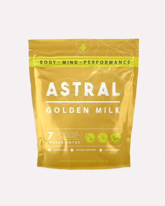 Bolsa de Golden Milk (Cúrcuma, Jengibre, Pimienta) Astral en polvo, 210 gramos, Ortomolecular Chile 