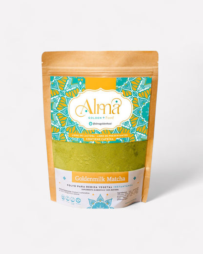 doypack de goldenmilk matcha marca alma, polvo para bebida vegetal instantanea. 
Ortomolecular chile