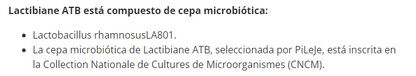 Información composición Lactibiane ATB, 10 cápsulas, Ortomolecular Chile 