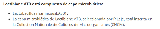 Información composición Lactibiane ATB, 10 cápsulas, Ortomolecular Chile 