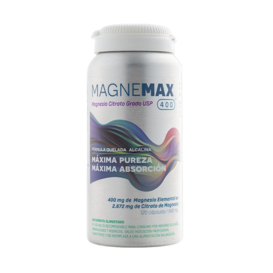 Magne Max, Magnesio citrato grado usp 400mg de magnesio elemental 120 capsulas, marca vital & young, vende ortomolecular chile