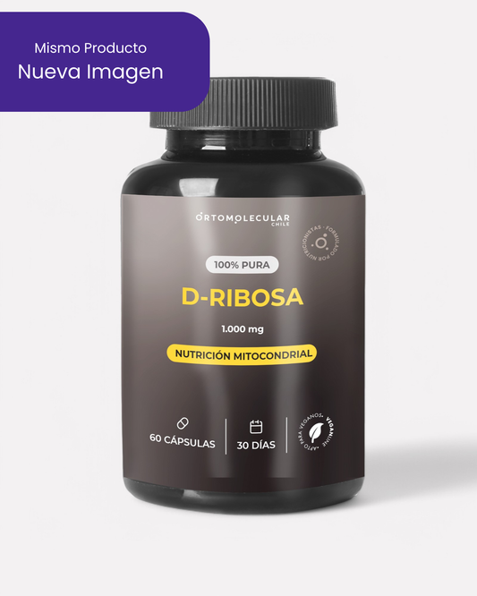 Nueva imagen de frasco de D-Ribosa pura, 60 cápsulas, Ortomolecular Chile 