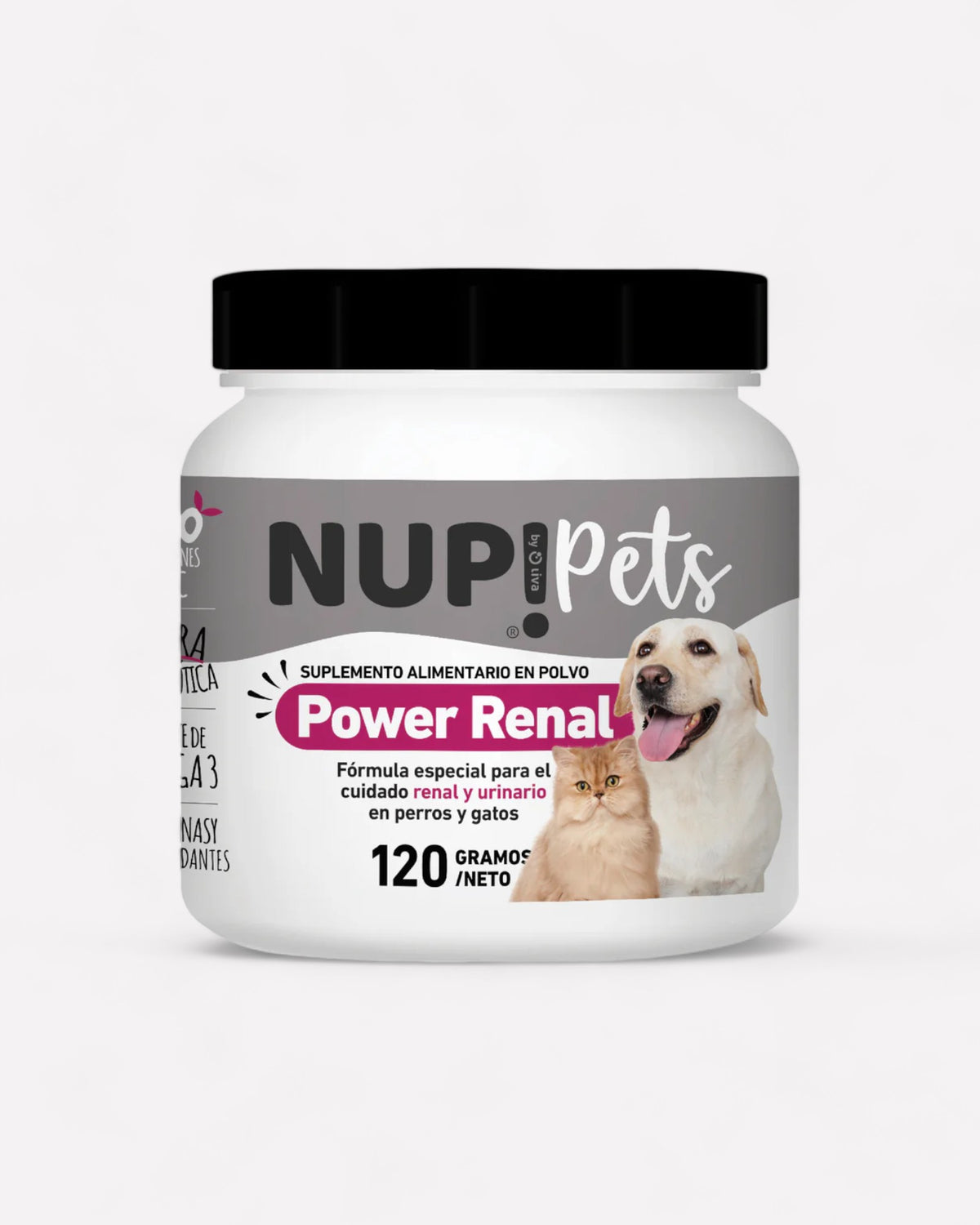 Frasco de Nup! Power Renal, 120 gramos, perros y gatos, suplemento alimentario en polvo, Ortomolecular Chile 