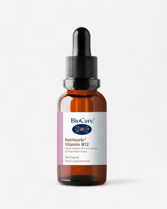 Frasco de vidrio con gotero de Nutrisorb vitamina B12 líquida, 15 ml, Ortomolecular Chile 