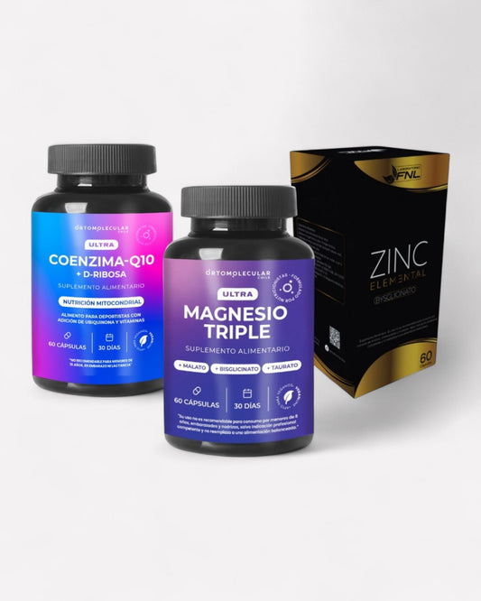 Pack andropausia plus, contiene coenzima q10+D-ribosa, magnesio triple, zinc elemental