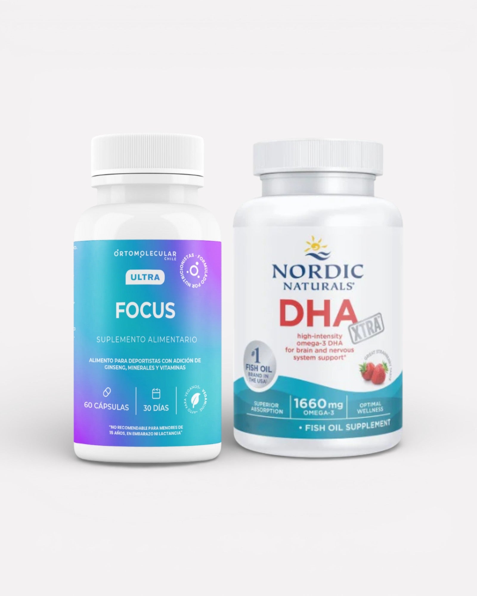 Pack concentración que inluye ultra focus, que contiene magnesio, melena de leon, complejo b y DHA extra, omega 3