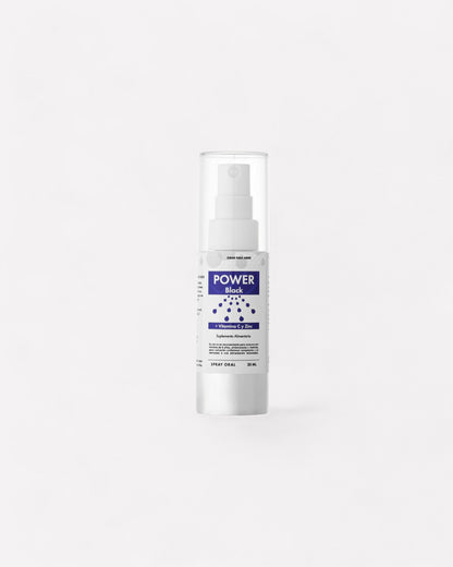 Power black es un suplemento que contiene Sauco, zinc y vitamina C. Ideal para resfrios y alergias ya que aumenta el sistema inmune. Formato spray oral