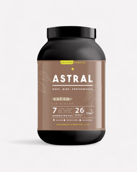 Frasco de Proteína Lupino Cacao Astral en polvo, 910 gramos, Ortomolecular Chile 