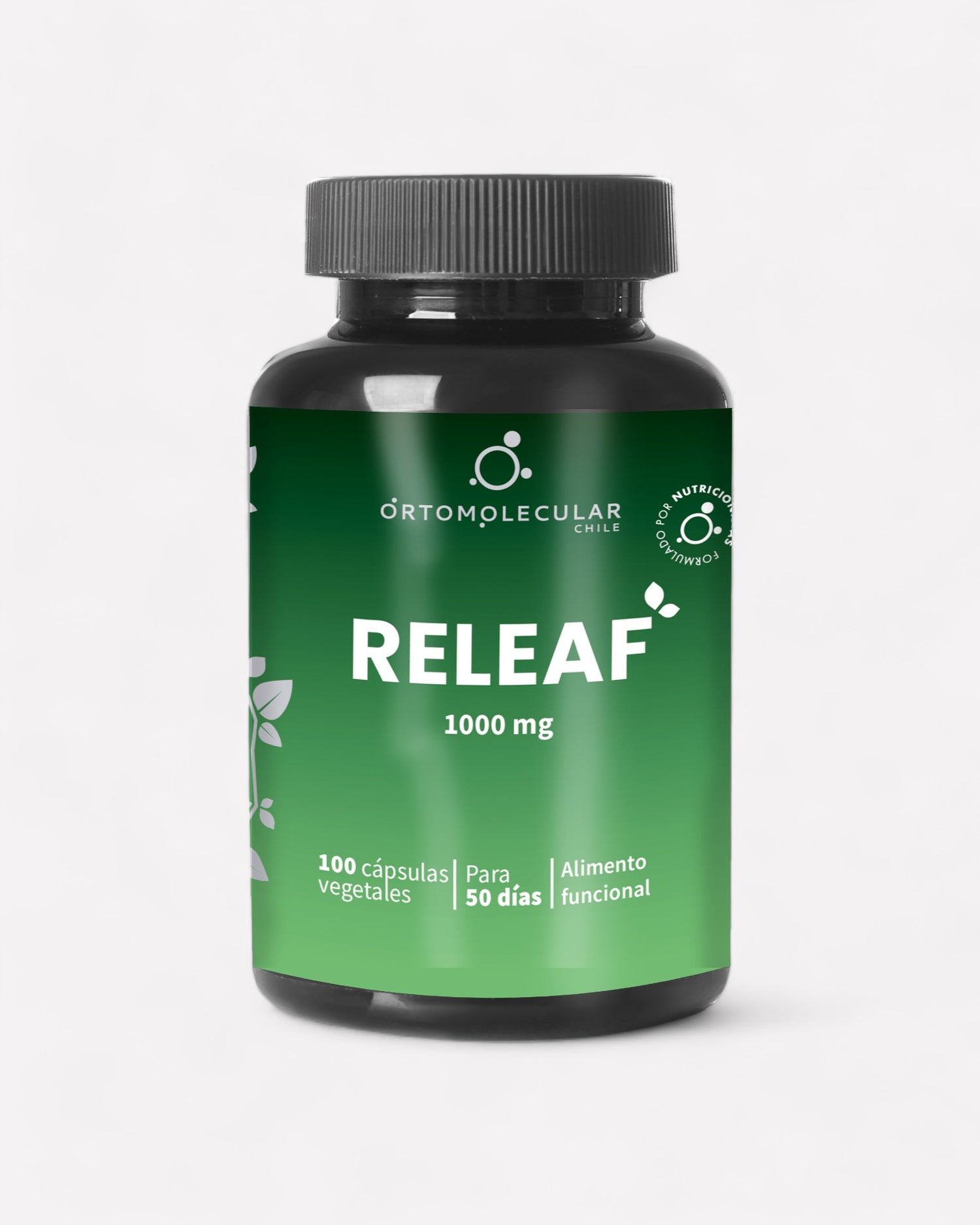 Frasco de Ashwagandha Releaf, 1000 mg, 100 cápsulas, Ortomolecular Chile 