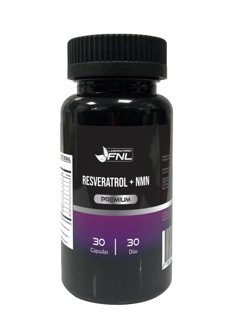 Frasco de Resveratrol 250 mg + NMN 250 mg, 30 cápsulas, Ortomolecular Chile 