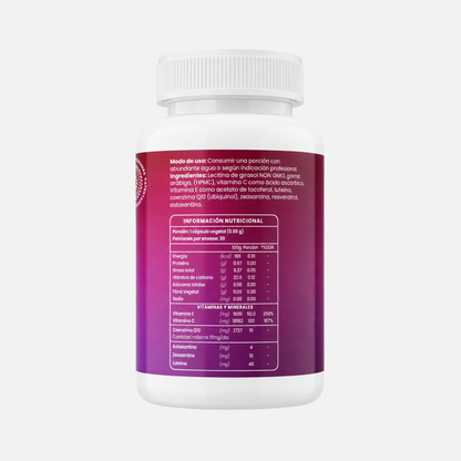 vitamina c, vitamina E, luteina, coenzima q10, ubiquinol, zeaxantina, resveratrol, astaxantina