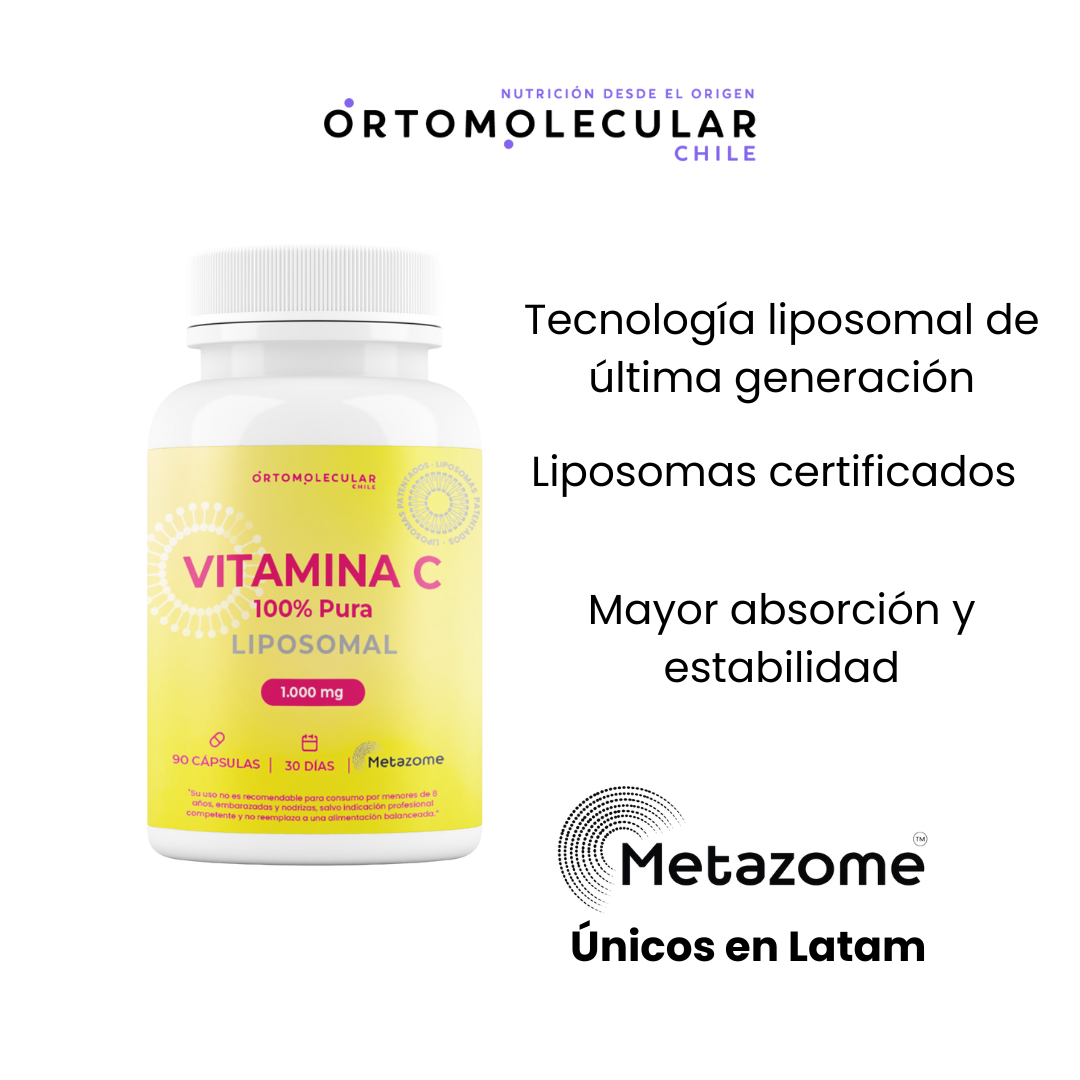 Vitamina C liposomal 1000mg para 30 dias tecnologia metazome, ortomolecularchile wellplus