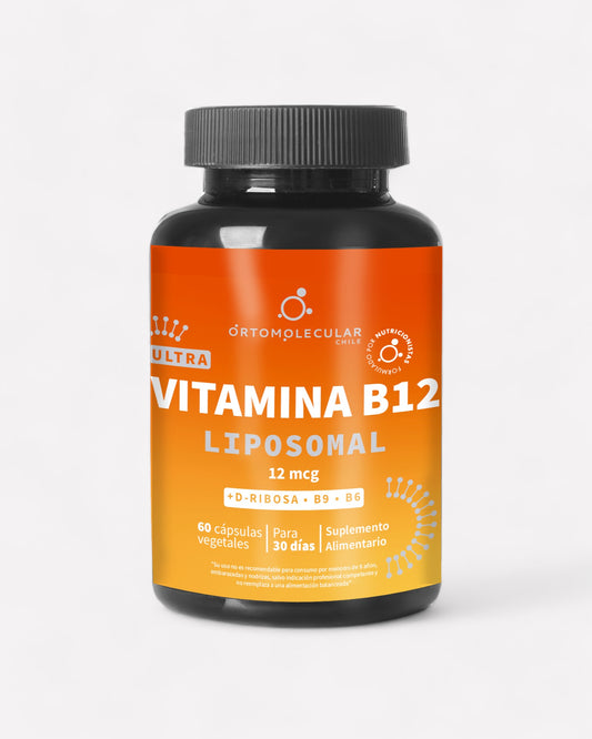 Frasco de Vitamina B12 Liposomal 12 mcg, 60 cápsulas, Ortomolecular Chile