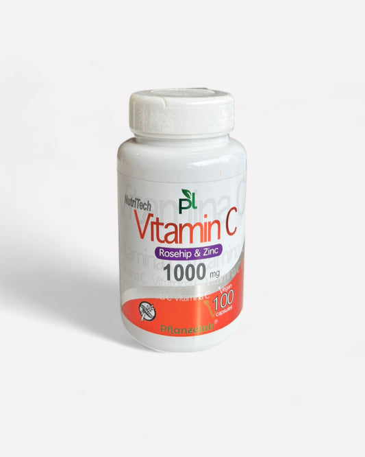 Frasco de Vitamina C con rosa mosqueta y zinc 1.000 mg, 100 cápsulas, Ortomolecular Chile 
